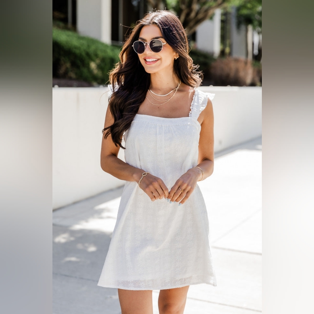 Pink Lily ALWAYS ON MY MIND WHITE EYELET MINI DRESS
